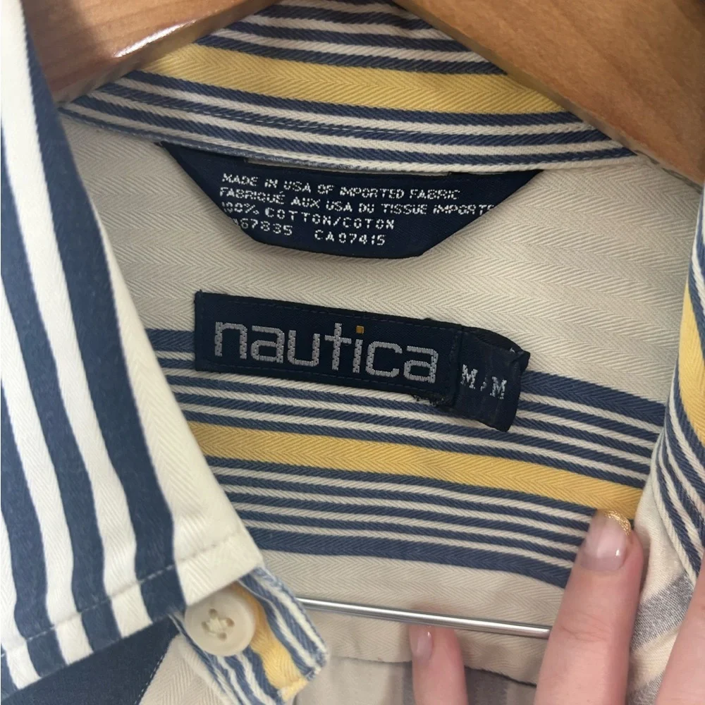 Nautica Men's Striped Blue and Yellow Shirt